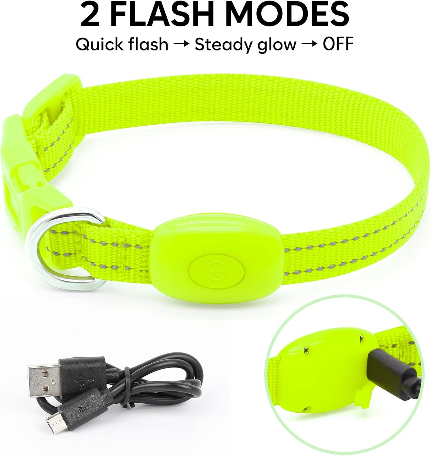 Light up Dog Collar Rechargeable - Reflective LED Pet Collar for Puppies & Cats, Glowing in the Dark Dog Lights for Night Walking (XS, Green)