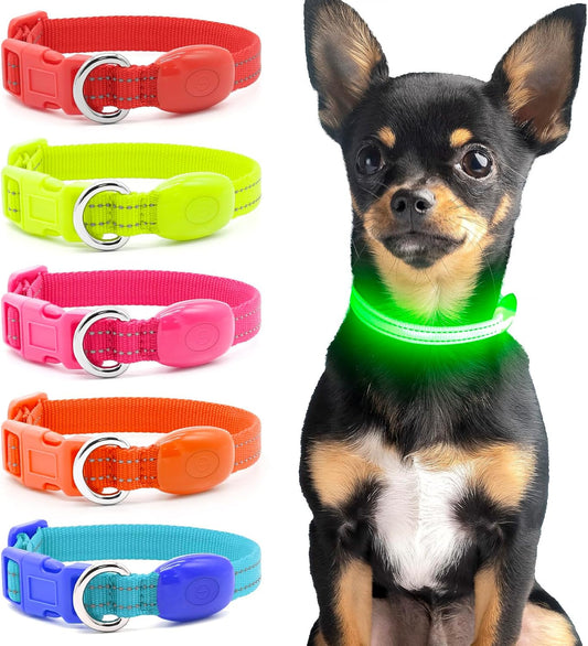 Light up Dog Collar Rechargeable - Reflective LED Pet Collar for Puppies & Cats, Glowing in the Dark Dog Lights for Night Walking (XS, Green)