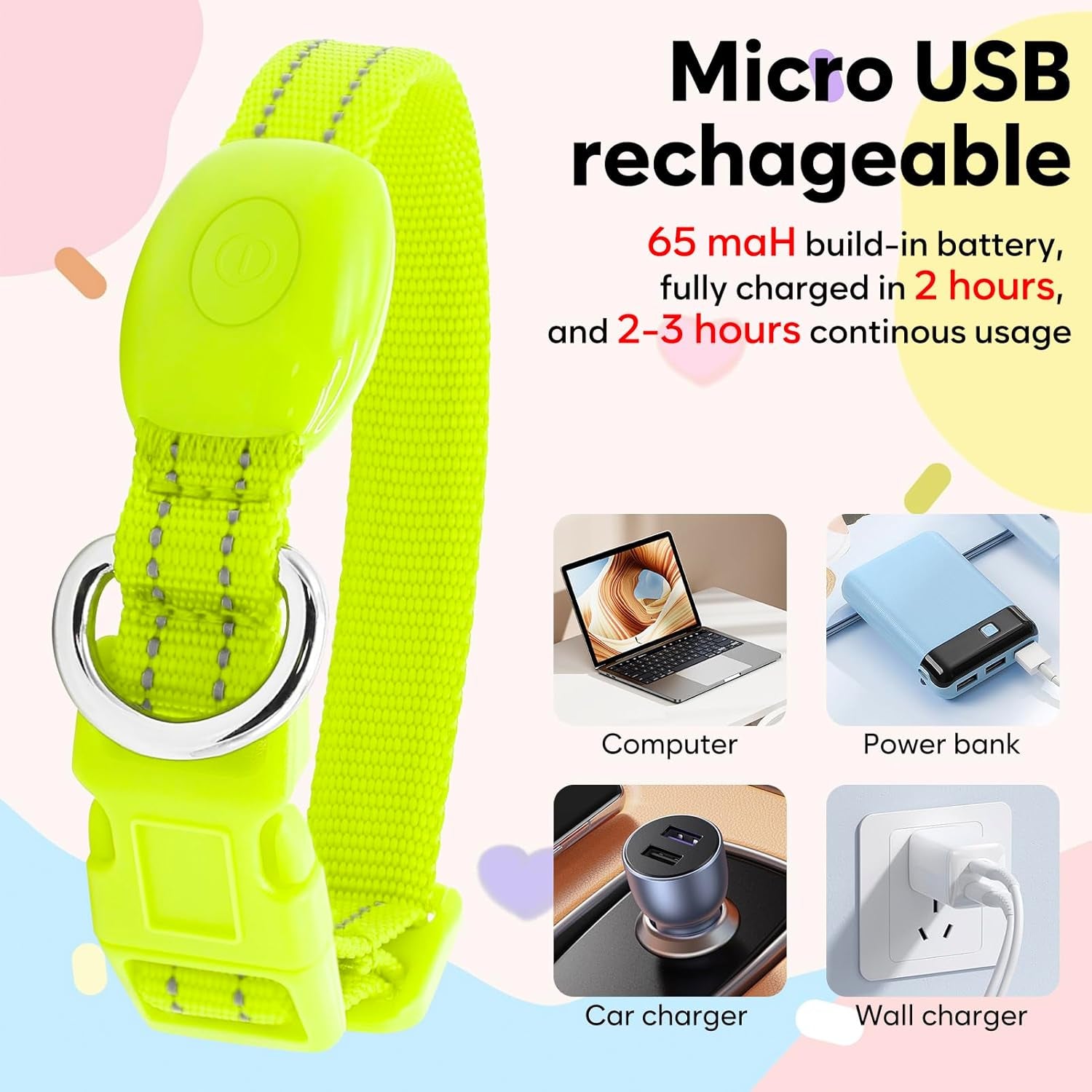 Light up Dog Collar Rechargeable - Reflective LED Pet Collar for Puppies & Cats, Glowing in the Dark Dog Lights for Night Walking (XS, Green)