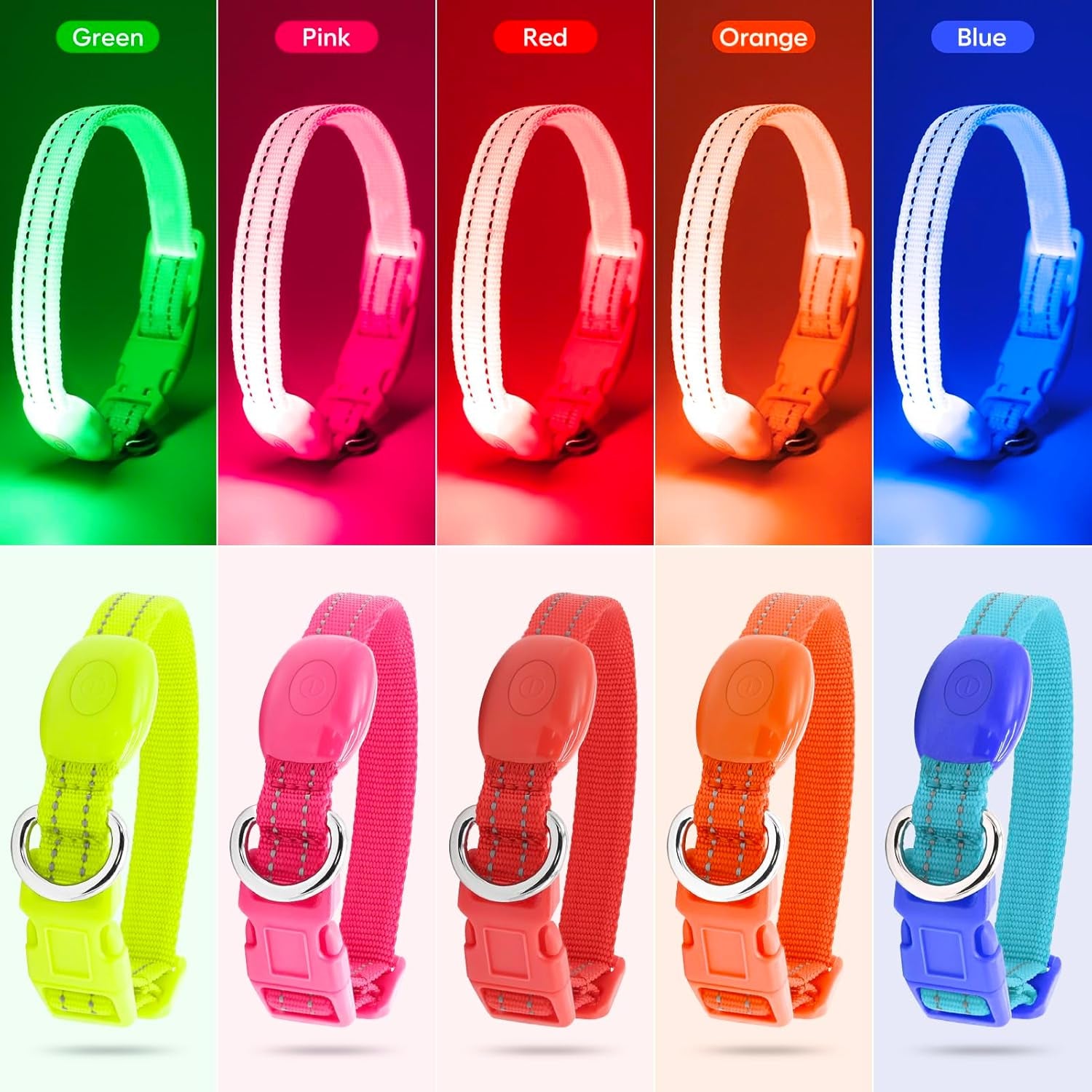 Light up Dog Collar Rechargeable - Reflective LED Pet Collar for Puppies & Cats, Glowing in the Dark Dog Lights for Night Walking (XS, Green)